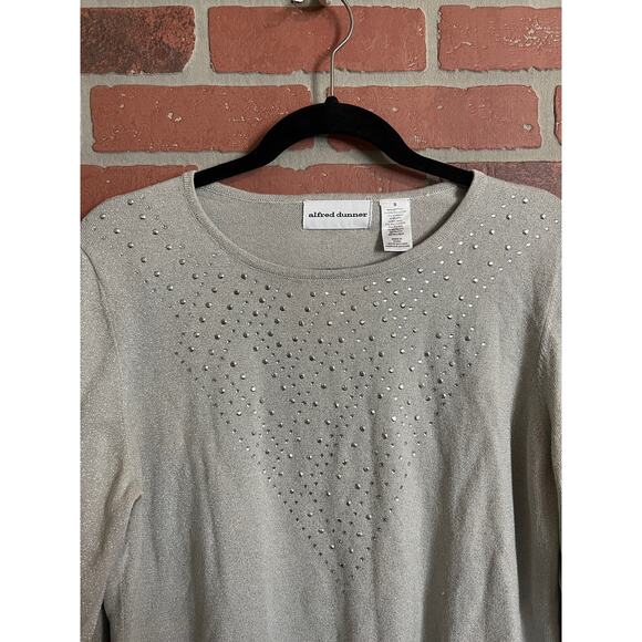 Alfred Dunner | Gray Long Sleeve Studded Glittered Sweater Top - Picture 4 of 5